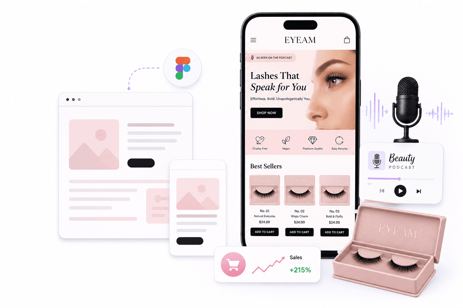 Shopify store setup for a beauty brand eCommerce store with mobile design.