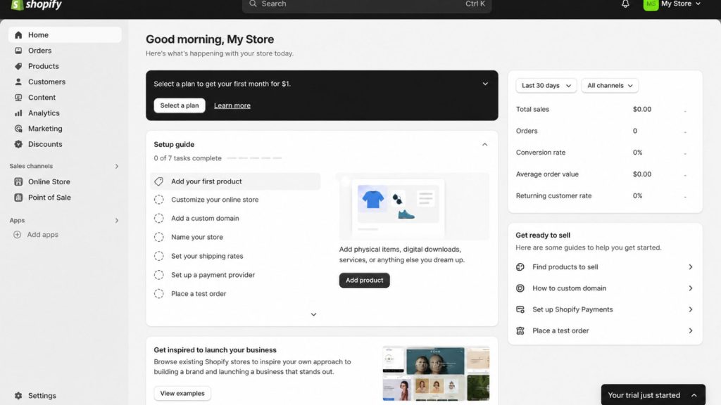 Shopify dashboard