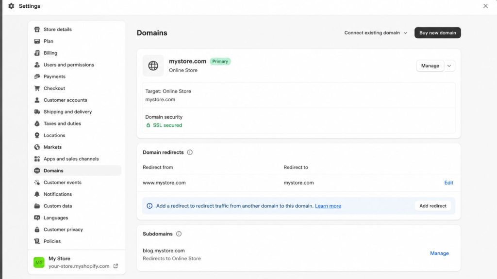 Shopify custom domain