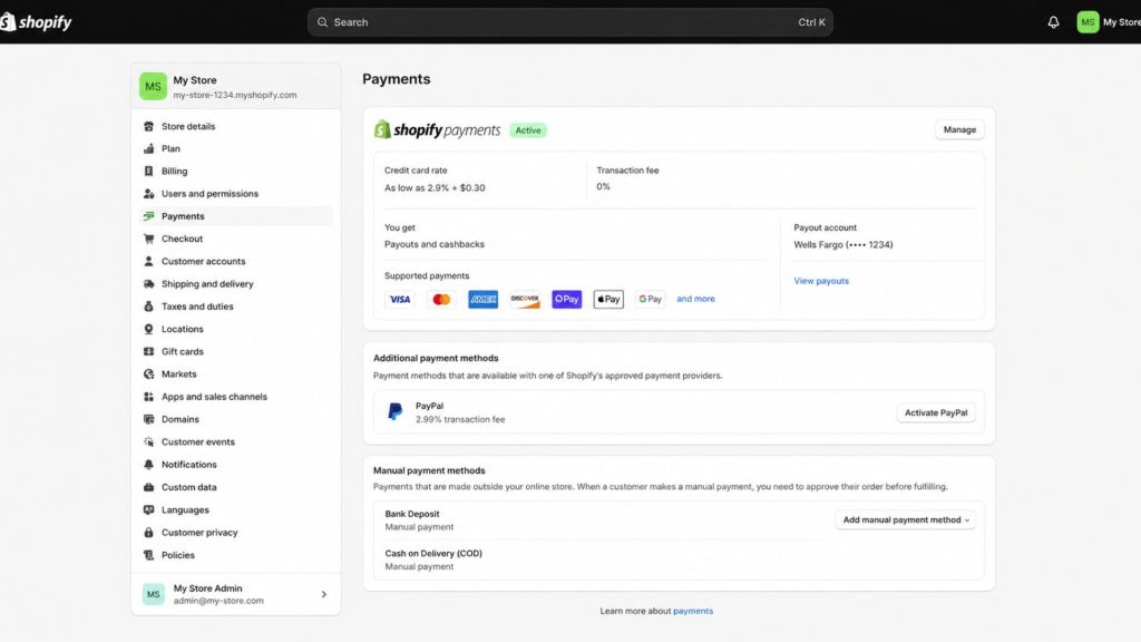 Shopify Payments Setup