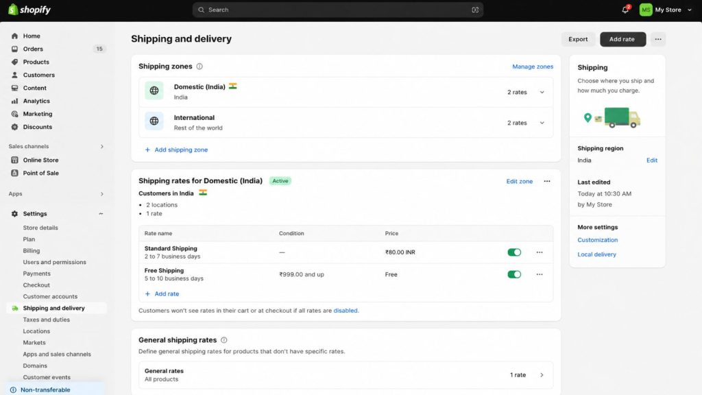Shopify Set Up Shipping